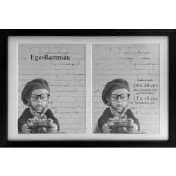 Ege Rammen Sort 20 x 30 - Incl Passepartout til 2x 13x18 Kasse med 12 stk. - Ege Rammen Sort